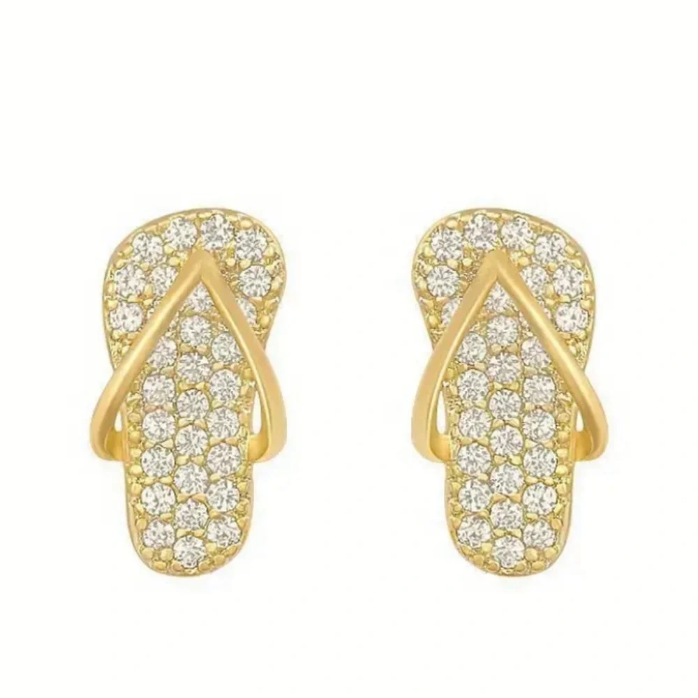 NEW Dainty Flip Flop Rhinestone stud Earrings Minimalist Beach Vaca - Boutique - Picture 8 of 8